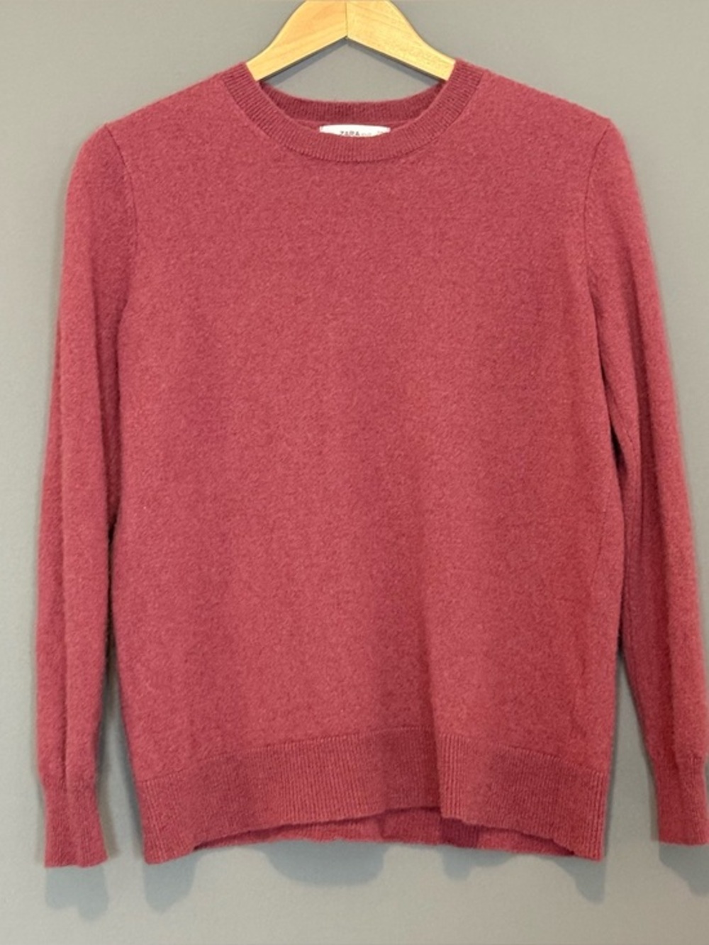 Zara Knit 100% Cashmere Crewneck Sweater Women’s S Dusty Rose Quiet Luxury